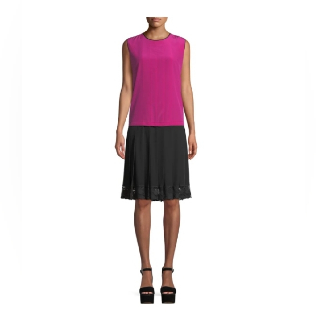Marc Jacobs Jewel-Neck Sleeveless Pleated Mixed-Media Silk Dress W/ Lace